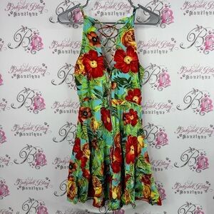 Hot pepper dress flowers strappy Floral Halter Dress with Red and Green Pattern